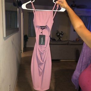 A tight fitting mauve dress!